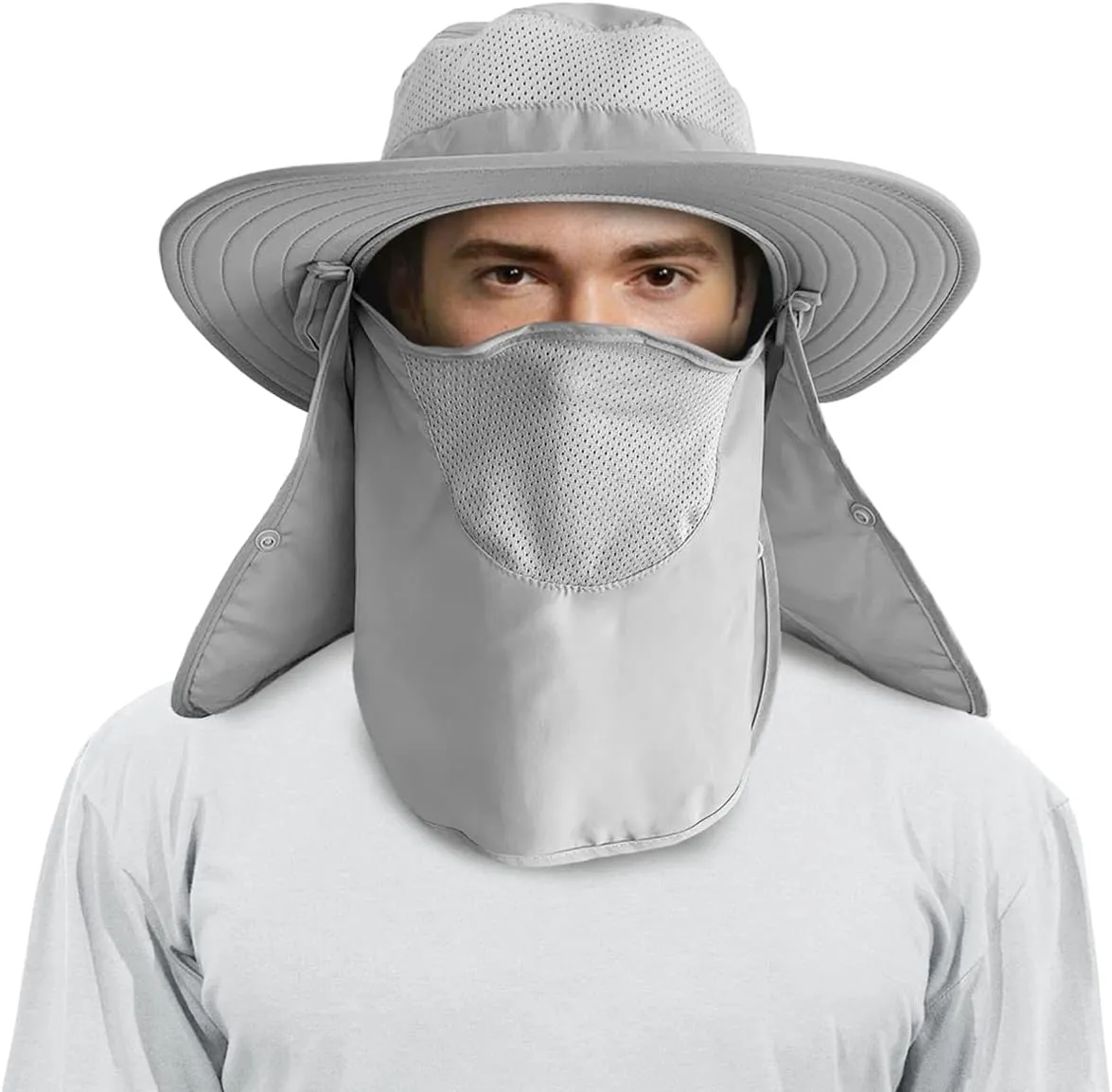 3 Pack Mens Outdoor Wide Brim Fishing Hat,UPF 50  Sun Protection Cap with Face Neck Flap for Hiking & Garden