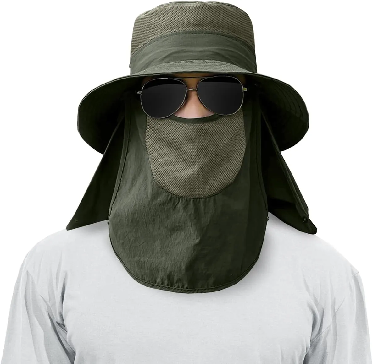 3 Pack Mens Outdoor Wide Brim Fishing Hat,UPF 50  Sun Protection Cap with Face Neck Flap for Hiking & Garden