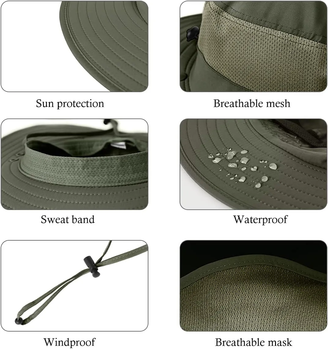 3 Pack Mens Outdoor Wide Brim Fishing Hat,UPF 50  Sun Protection Cap with Face Neck Flap for Hiking & Garden
