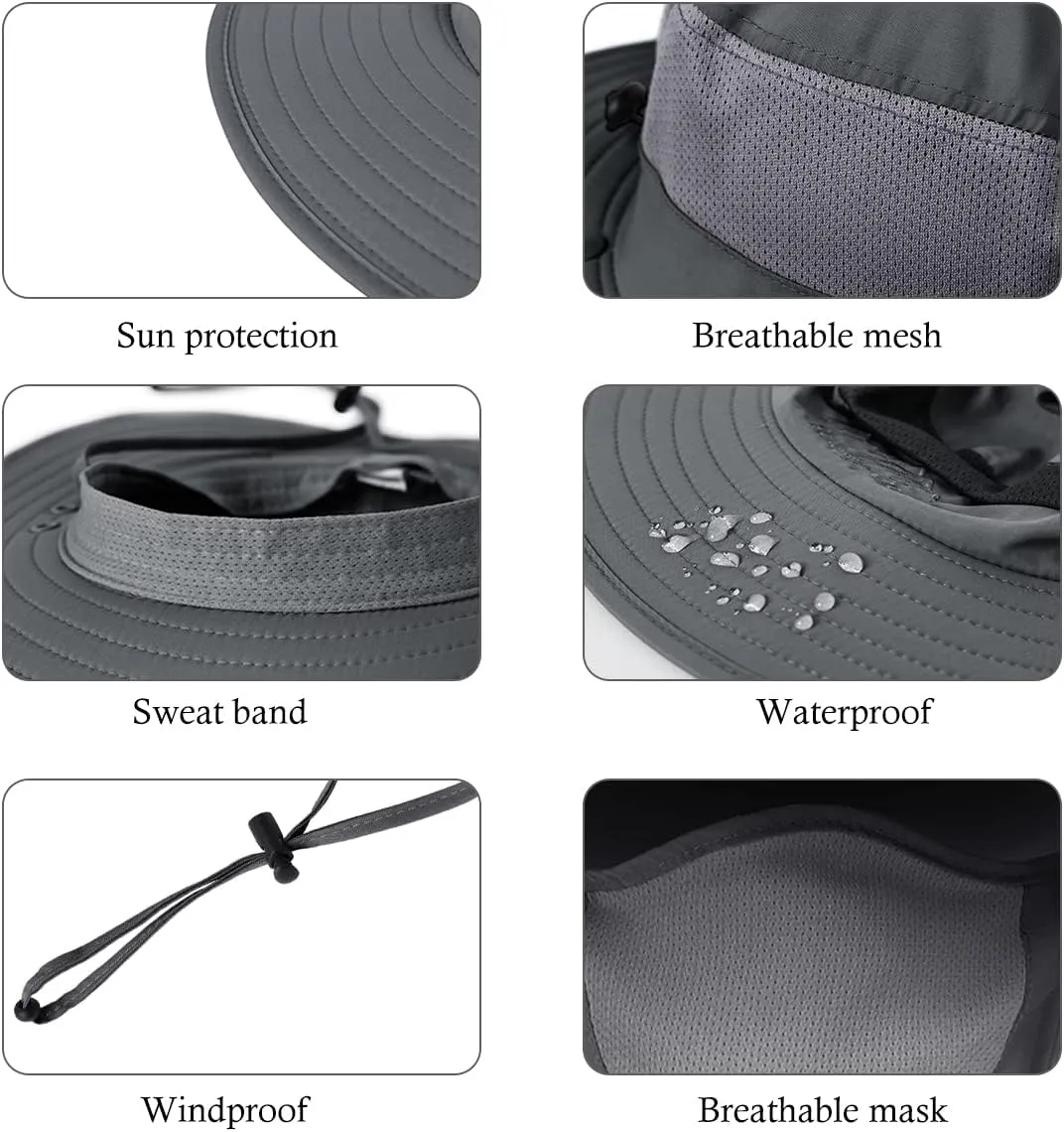 3 Pack Mens Outdoor Wide Brim Fishing Hat,UPF 50  Sun Protection Cap with Face Neck Flap for Hiking & Garden