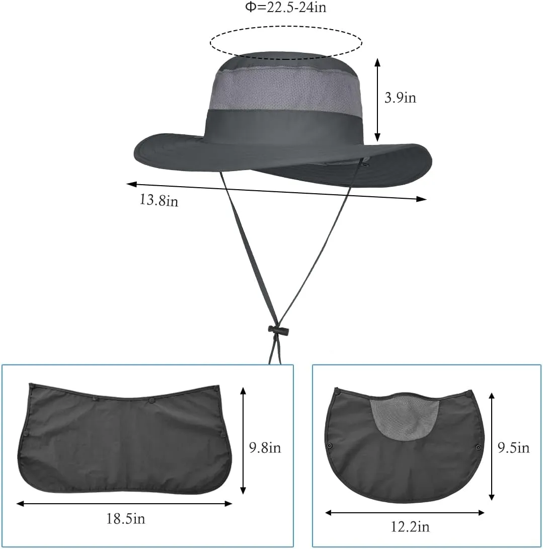 3 Pack Mens Outdoor Wide Brim Fishing Hat,UPF 50  Sun Protection Cap with Face Neck Flap for Hiking & Garden