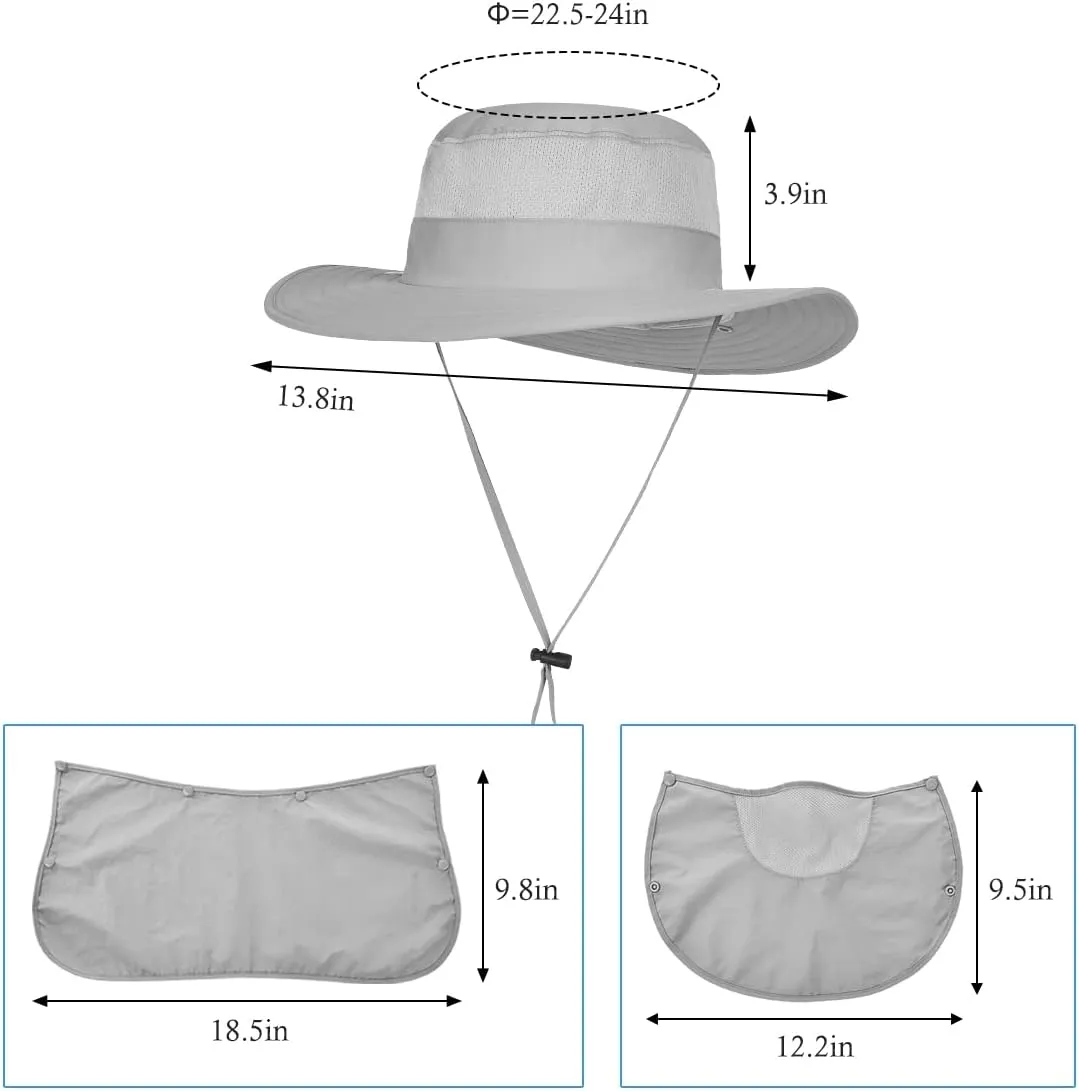 3 Pack Mens Outdoor Wide Brim Fishing Hat,UPF 50  Sun Protection Cap with Face Neck Flap for Hiking & Garden