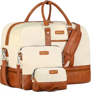 3-Piece Travel Bag Set Durable Waterproof Weekender Bags for Women & Men, Oxford & PU Material with Shoe Compartment, Dry Wet Separation, Multi-Pocket Design, Overnight, Gym, and Carry-On Tote