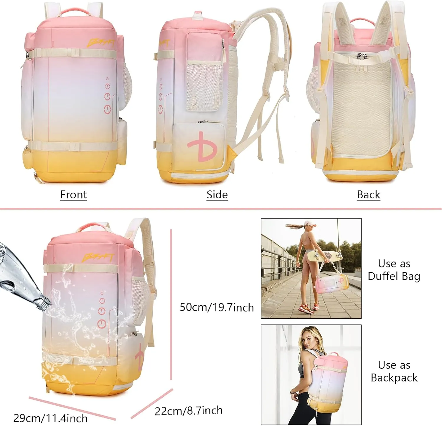 32L Extra Large Gym Backpack for Women, Big Gym Bag with Shoes Compartment, Waterproof Heavy Duty Duffel Bags, Women's Workout Backpacks for Outdoor Sport,Hiking,Camping,Travel