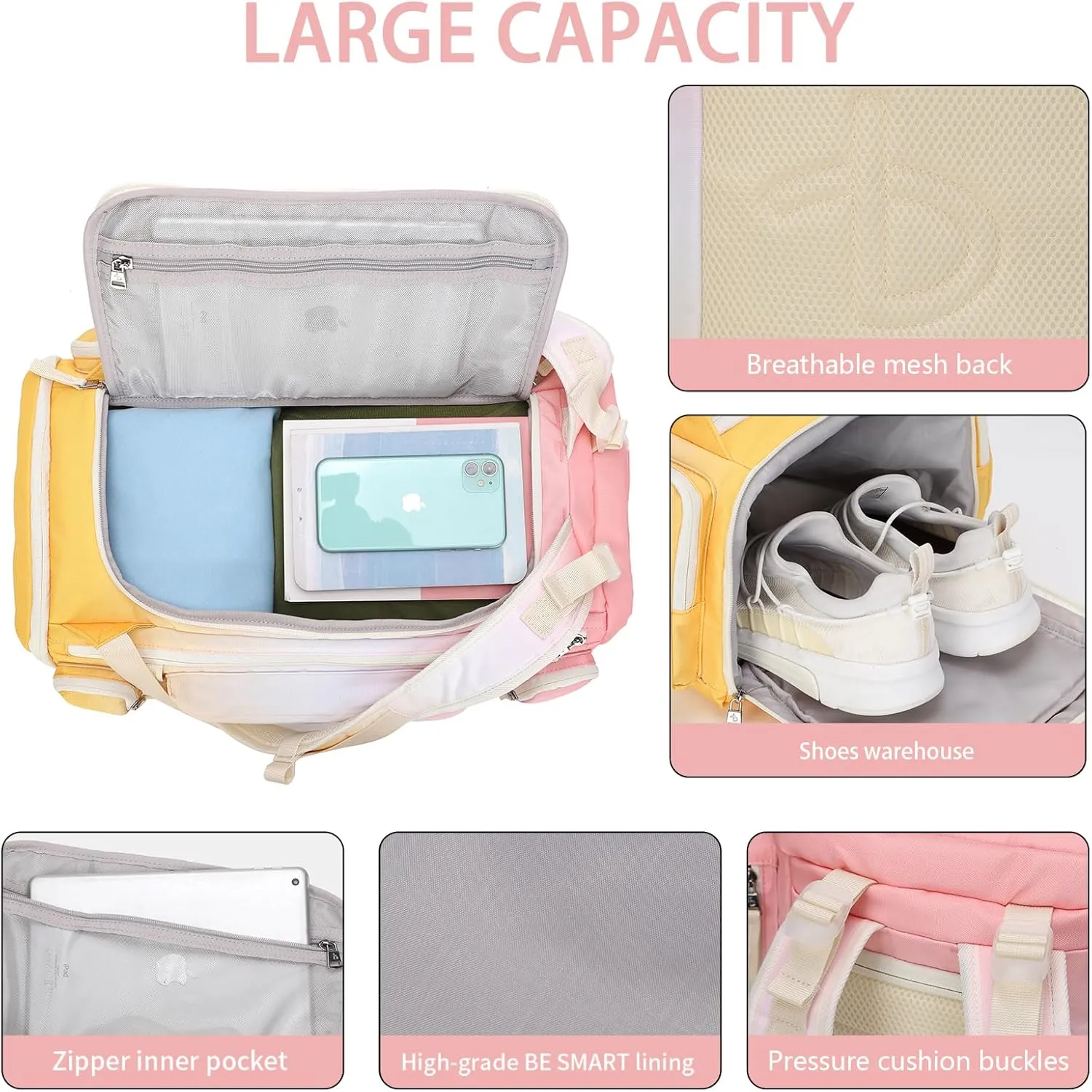 32L Extra Large Gym Backpack for Women, Big Gym Bag with Shoes Compartment, Waterproof Heavy Duty Duffel Bags, Women's Workout Backpacks for Outdoor Sport,Hiking,Camping,Travel