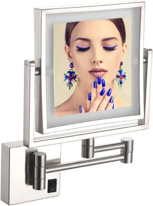 360-degree Rotating Makeup Mirror, LED Cosmetic Mirror, Square Vanity Mirror, 1 3X Magnifying Mirror, Bathroom Shaving Mirror