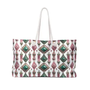 3D Pink & Green Jeweled Weekender Bag - Travel Duffle Overnight Bag Gym Bag Luggage, Yoga Retreat Gift, AKA Boho Deco Inspired
