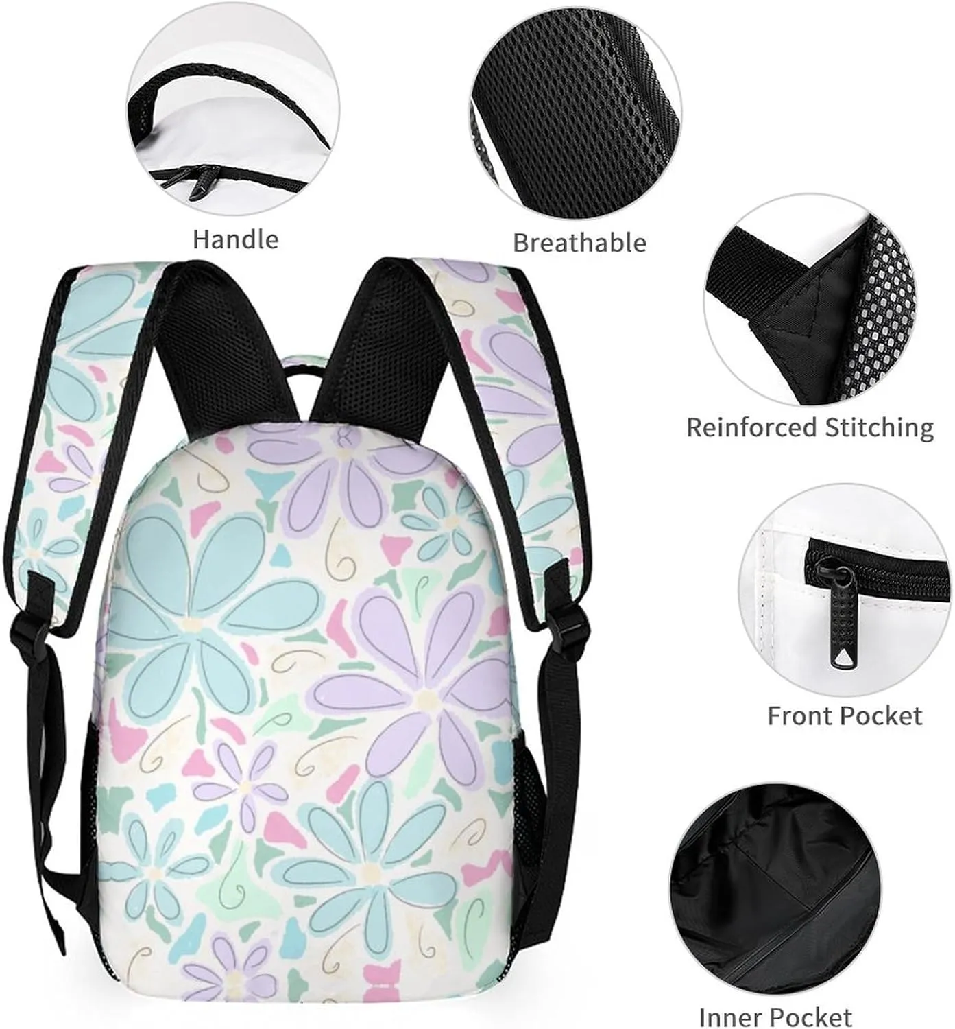 3PCS Backpack with Lunch Box & Pen Case, 16.2 Inch Ergonomic Straps Backpack, Cute College Backpack for Traveling Daypack