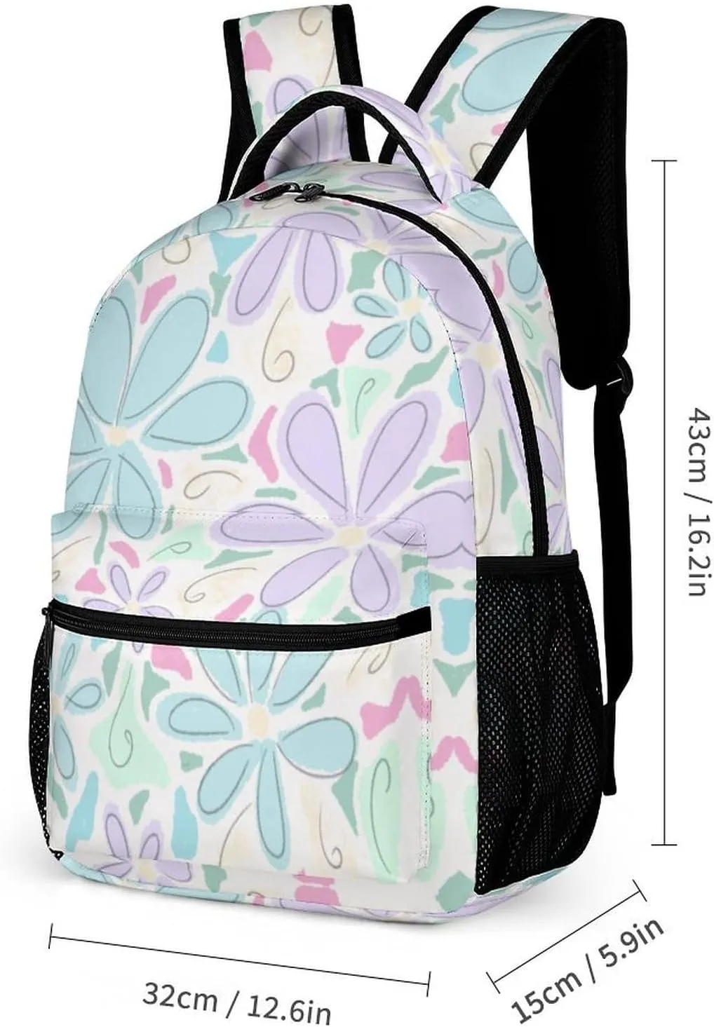 3PCS Backpack with Lunch Box & Pen Case, 16.2 Inch Ergonomic Straps Backpack, Cute College Backpack for Traveling Daypack