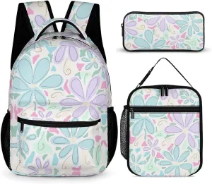 3PCS Backpack with Lunch Box & Pen Case, 16.2 Inch Ergonomic Straps Backpack, Cute College Backpack for Traveling Daypack