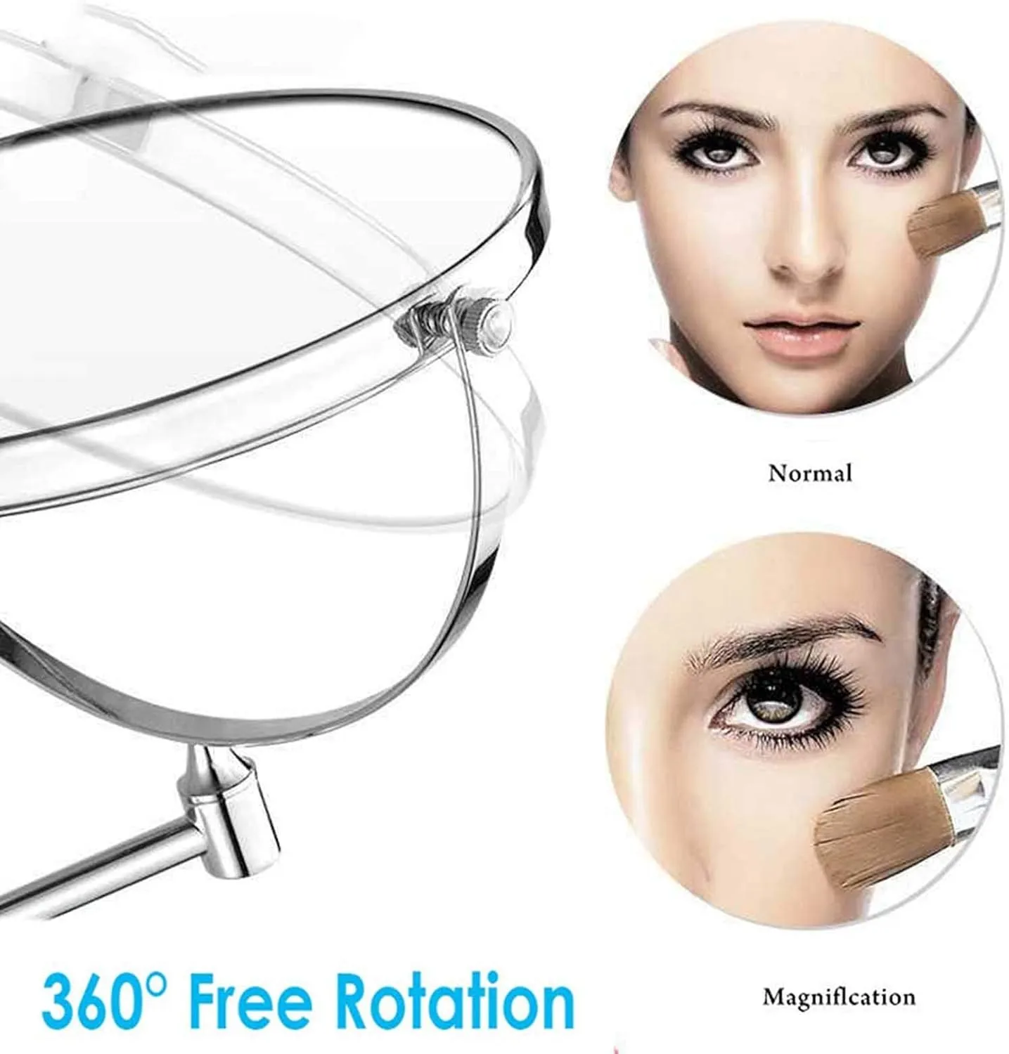 3x/5x7x/10x Magnifying Wall Mounted Makeup Mirror, 360° Swivel Bathroom Shaving Mirror, 8 Inch Double Sided Vanity Magnifying Mirror, Extendable Arms, for Bathroom(Nickel,10X)