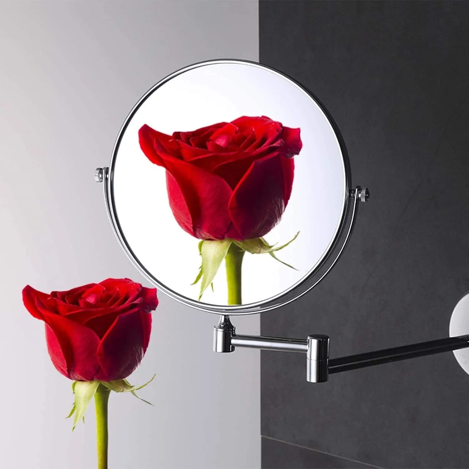 3x/5x7x/10x Magnifying Wall Mounted Makeup Mirror, 360° Swivel Bathroom Shaving Mirror, 8 Inch Double Sided Vanity Magnifying Mirror, Extendable Arms, for Bathroom(Nickel,10X)