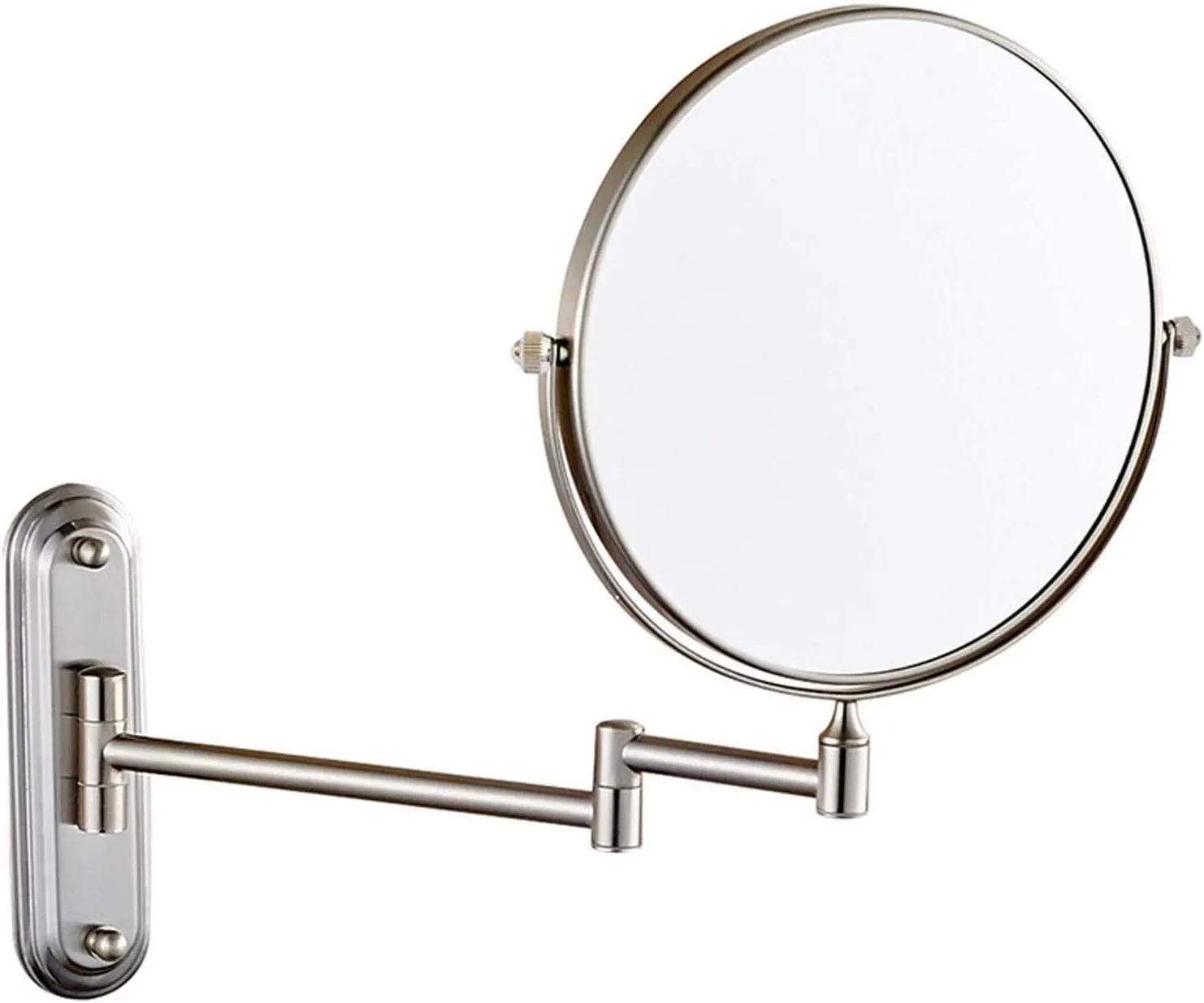 3x/5x7x/10x Magnifying Wall Mounted Makeup Mirror, 360° Swivel Bathroom Shaving Mirror, 8 Inch Double Sided Vanity Magnifying Mirror, Extendable Arms, for Bathroom(Nickel,10X)