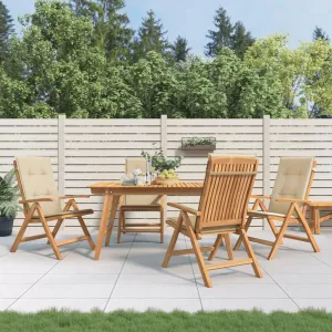 4-Piece Reclining Patio Chairs with Cushions Solid Teak Wood Adjustable Backrest Foldable Outdoor Lounge Chairs for Poolside, Beach, Deck, and Backyard