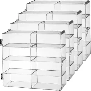 4 Tiers Clear Display Case,4Pcs Acrylic Storage Organizers Box,Stackable Transparent Model Car Display Case with Secure Door for Toy Collectors/4x2x2