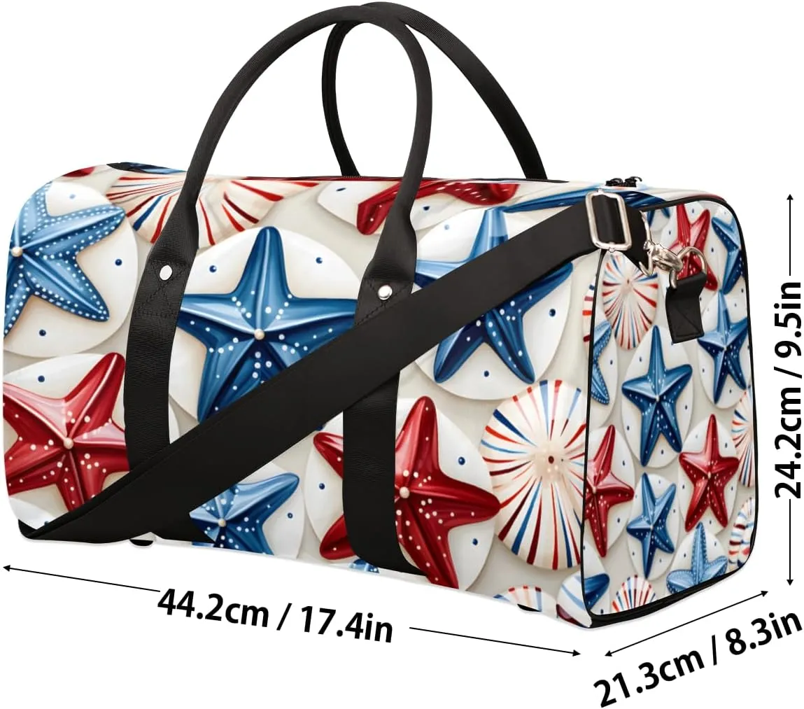 4th of July Starfish Travel Duffle Bag for Women Men Gym Duffel Foldable Bag Waterproof Weekender Independence Day Duffle Tote