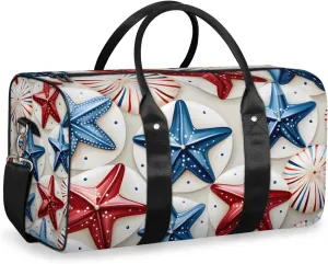 4th of July Starfish Travel Duffle Bag for Women Men Gym Duffel Foldable Bag Waterproof Weekender Independence Day Duffle Tote