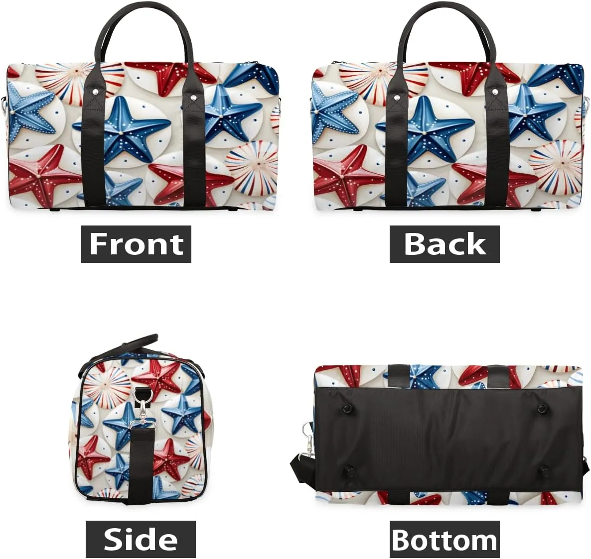4th of July Starfish Travel Duffle Bag for Women Men Gym Duffel Foldable Bag Waterproof Weekender Independence Day Duffle Tote
