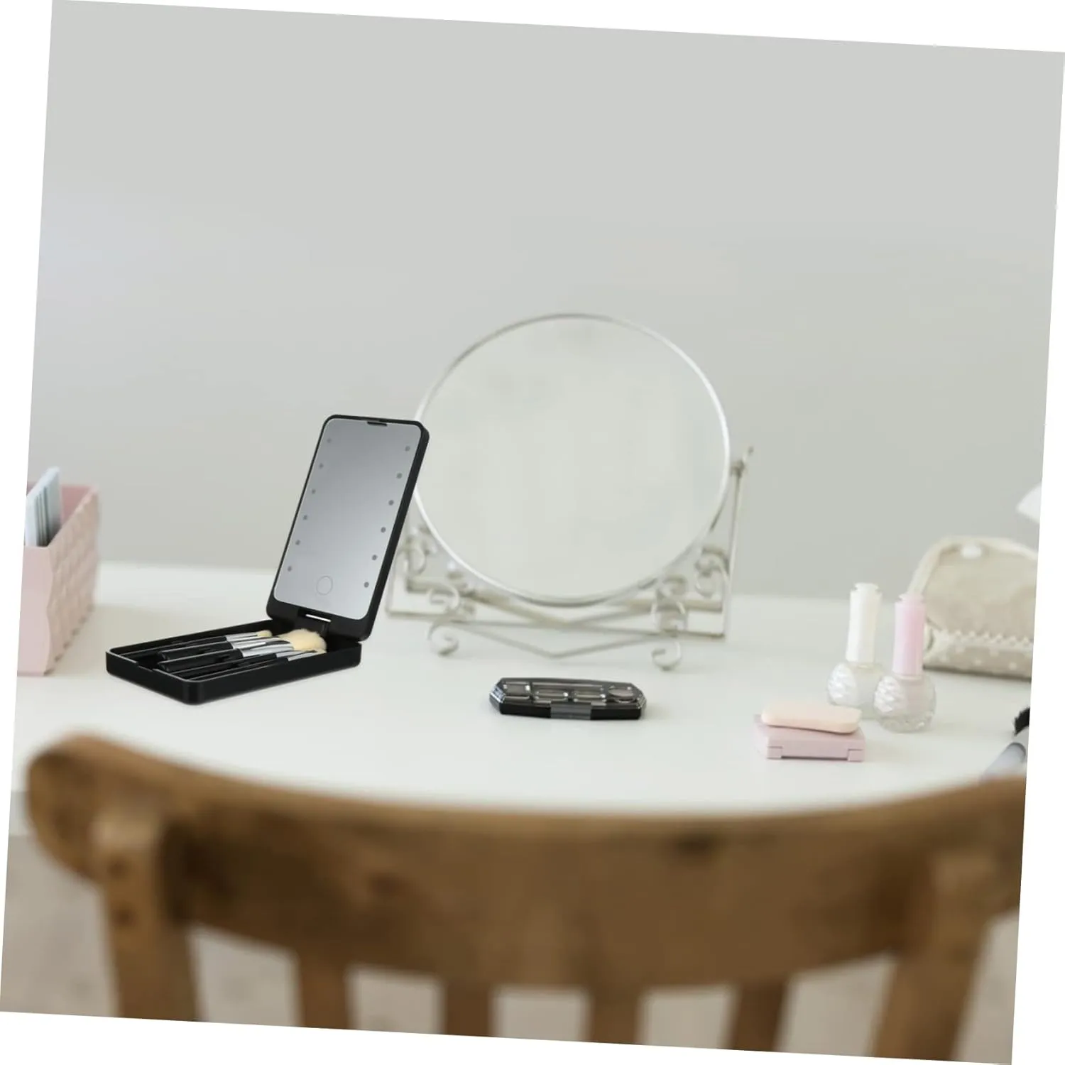 5pcs Folding Makeup Mirror Rotatable Makeup Mirror Lighted Vanity Rotating Makeup Led Makeup Mirror Cosmetic Mirror Magnifying Makeup Mirror Portable Travel Abs Makeup Brush