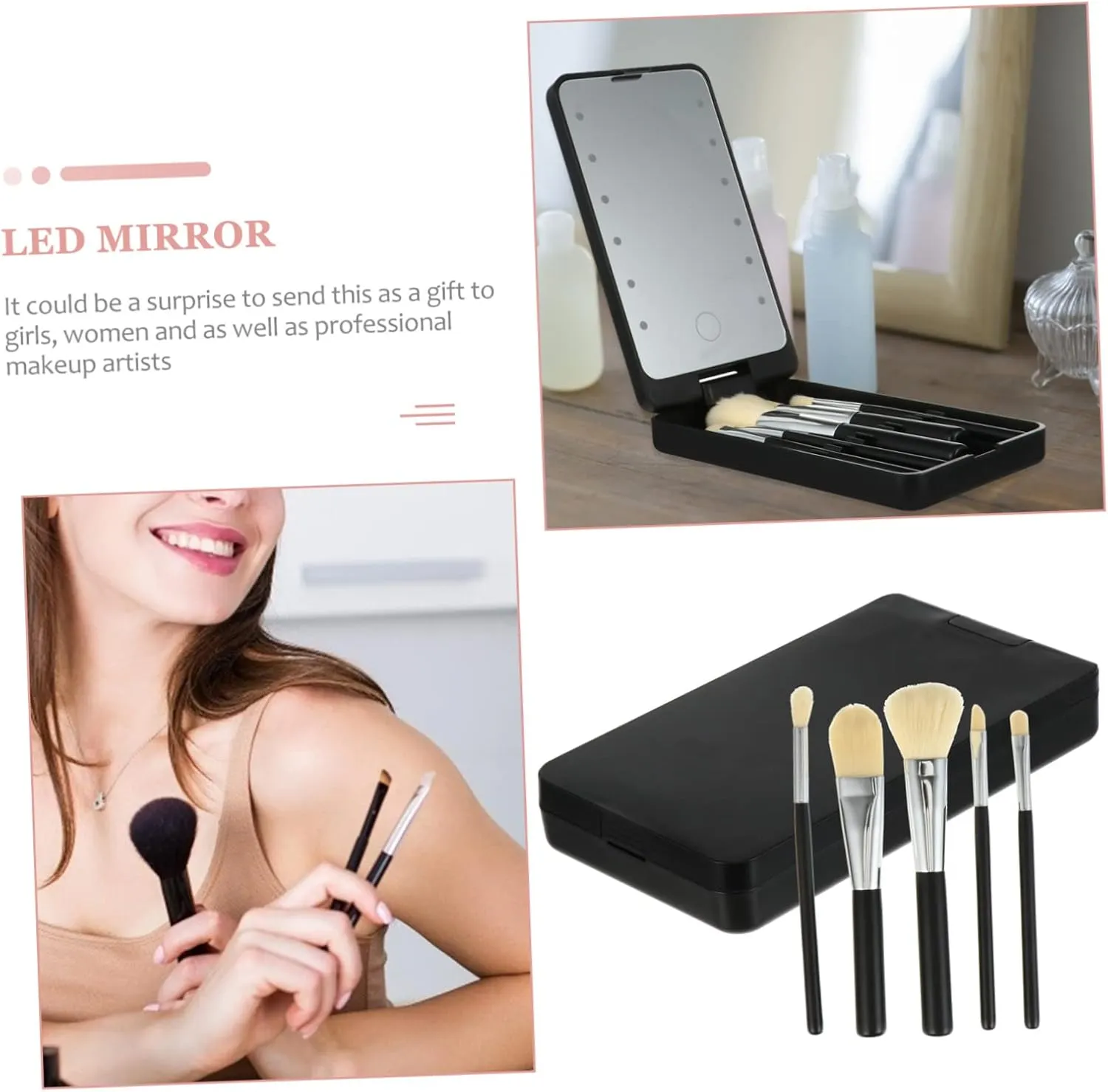 5pcs Folding Makeup Mirror Rotatable Makeup Mirror Lighted Vanity Rotating Makeup Led Makeup Mirror Cosmetic Mirror Magnifying Makeup Mirror Portable Travel Abs Makeup Brush