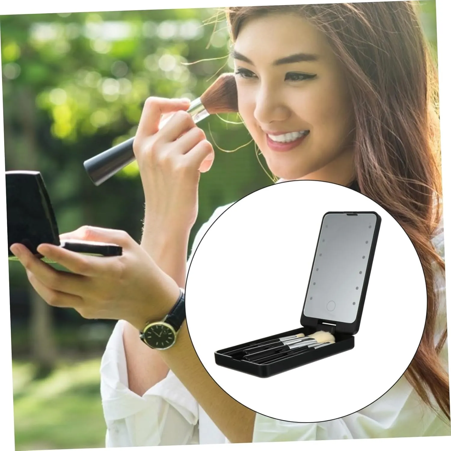 5pcs Folding Makeup Mirror Rotatable Makeup Mirror Lighted Vanity Rotating Makeup Led Makeup Mirror Cosmetic Mirror Magnifying Makeup Mirror Portable Travel Abs Makeup Brush