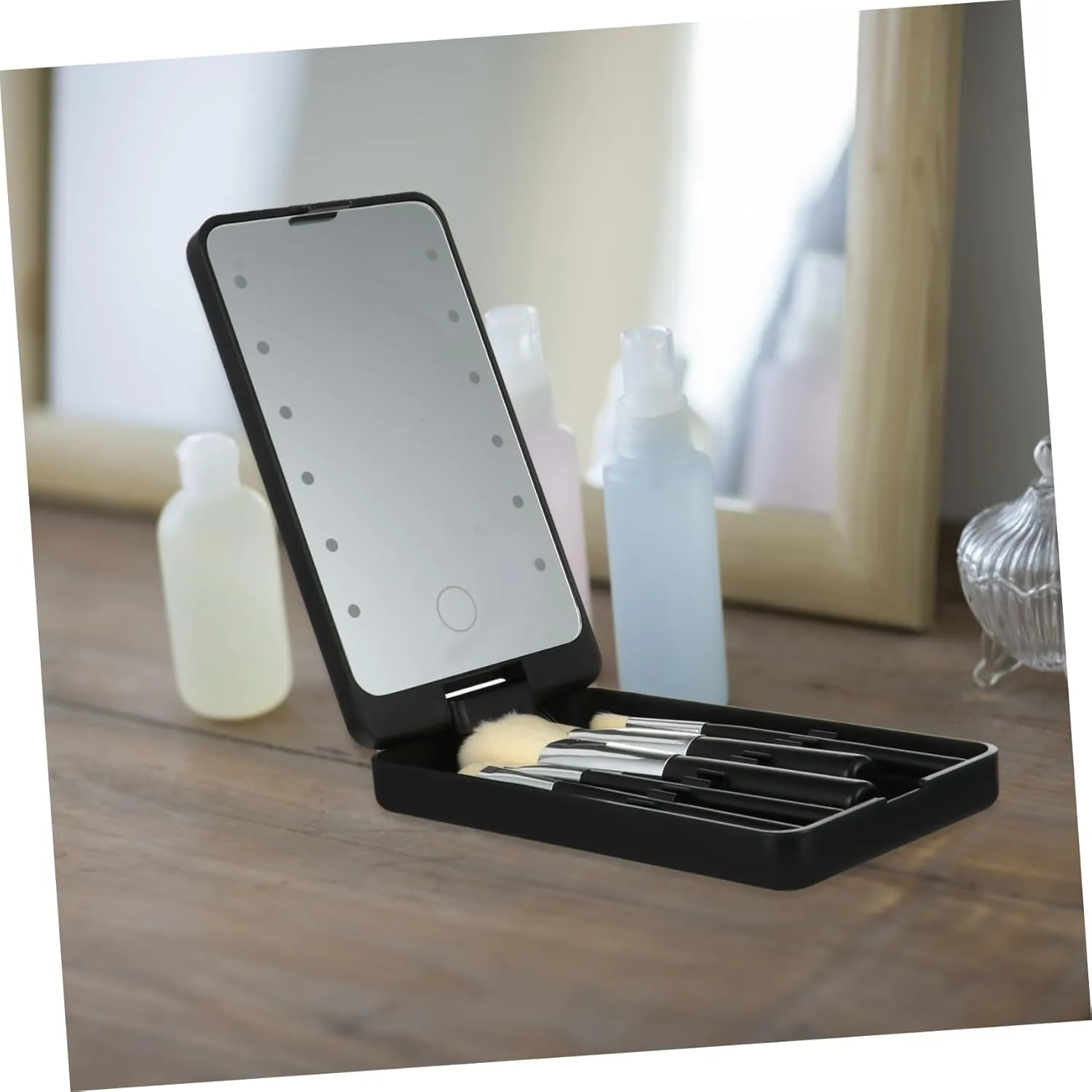 5pcs Folding Makeup Mirror Rotatable Makeup Mirror Lighted Vanity Rotating Makeup Led Makeup Mirror Cosmetic Mirror Magnifying Makeup Mirror Portable Travel Abs Makeup Brush