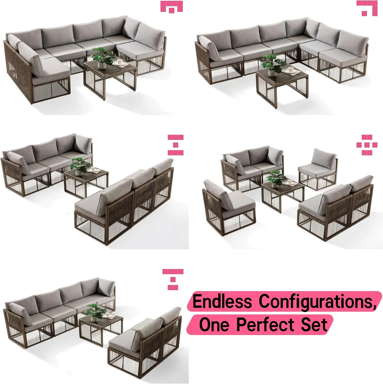 7-Piece Patio Furniture Set, All-Weather PE Rattan Wicker Sectional with Coffee Table, Outdoor Furniture with Cushions, Patio Conversation Set for Backyard, Garden