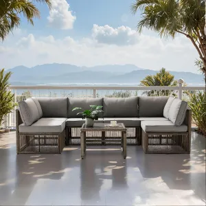 7-Piece Patio Furniture Set, All-Weather PE Rattan Wicker Sectional with Coffee Table, Outdoor Furniture with Cushions, Patio Conversation Set for Backyard, Garden
