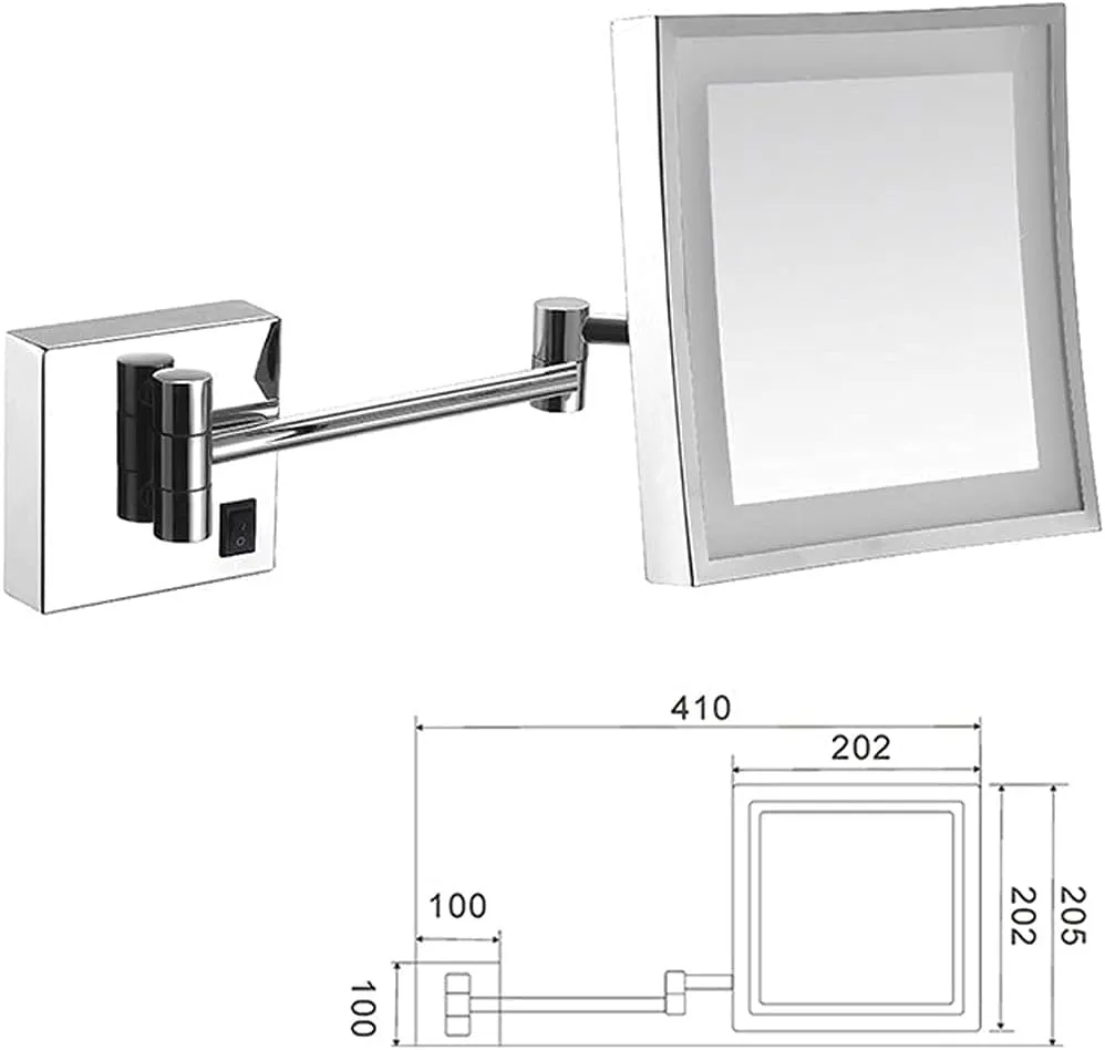 8 inch Bathroom Mirror Wall Mounted,USB Rechargeable Makeup Mirror 3X Magnification Shaving Mirror 180 Swivel Vanity Mirror Led Lighted Wall Mounted Mirrors Square Cosmetic Mirror