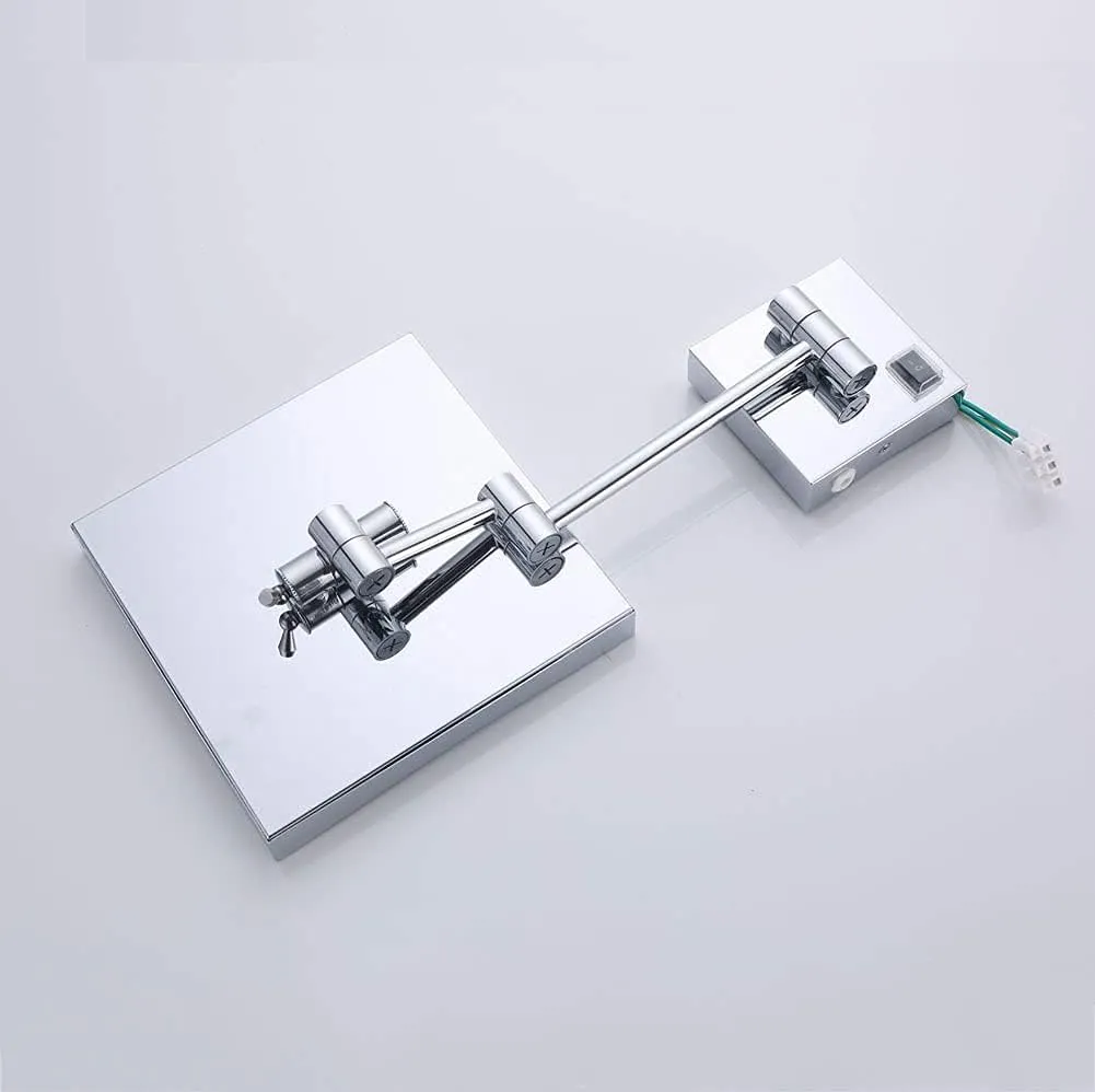 8 inch Bathroom Mirror Wall Mounted,USB Rechargeable Makeup Mirror 3X Magnification Shaving Mirror 180 Swivel Vanity Mirror Led Lighted Wall Mounted Mirrors Square Cosmetic Mirror