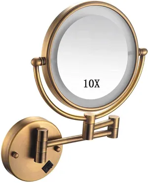 8-Inch Wall Mount Makeup Mirror, 10x Magnification Cosmetic Mirror with Lights led, Double Sided Mirror Bathroom Mirror 360 Rotation, for Makeup, Shaving, Facial Care Mirror
