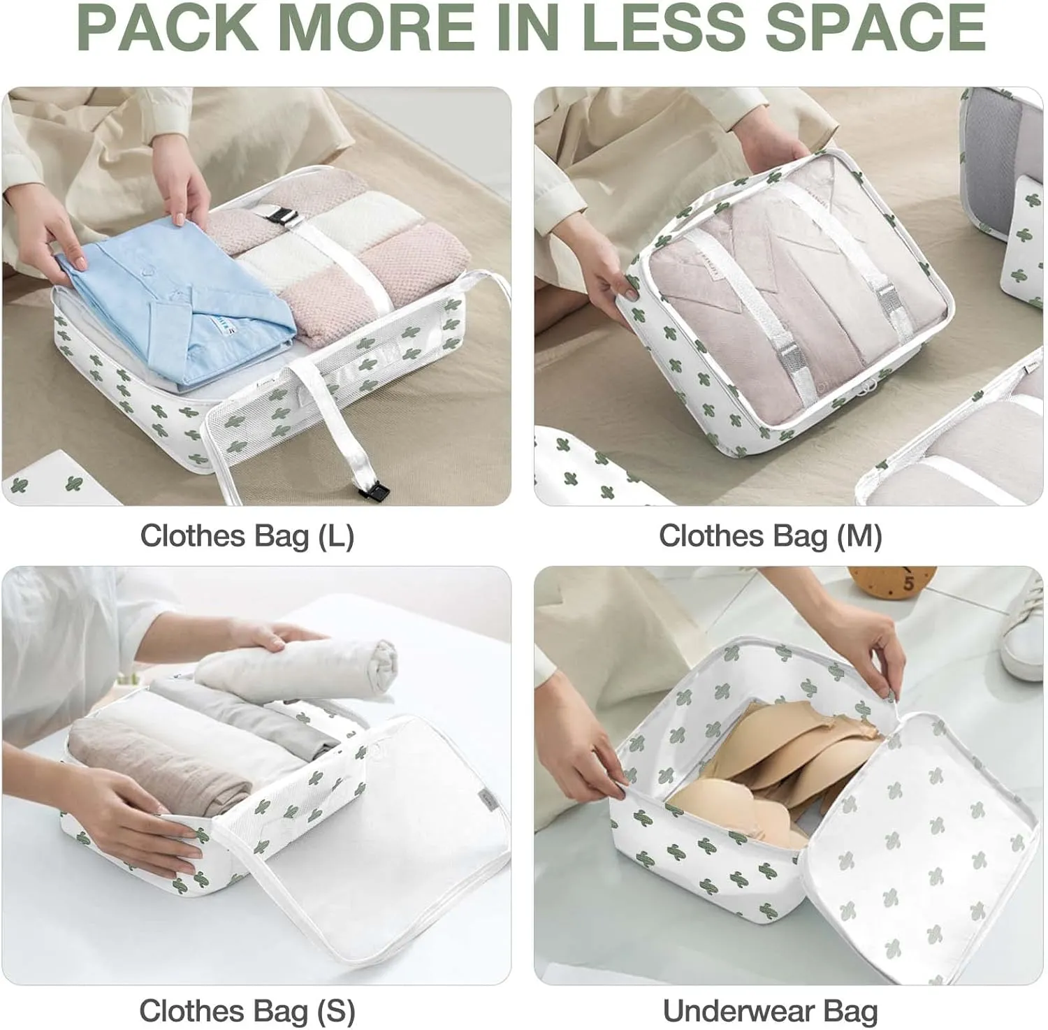 8 Set Packing Cubes for Suitcases,Packing Cube with Shoe, Cosmetics, Clothing, and Accessories Bags Packing Cubes for Travel Luggage Organizer Women Men(Cacti)
