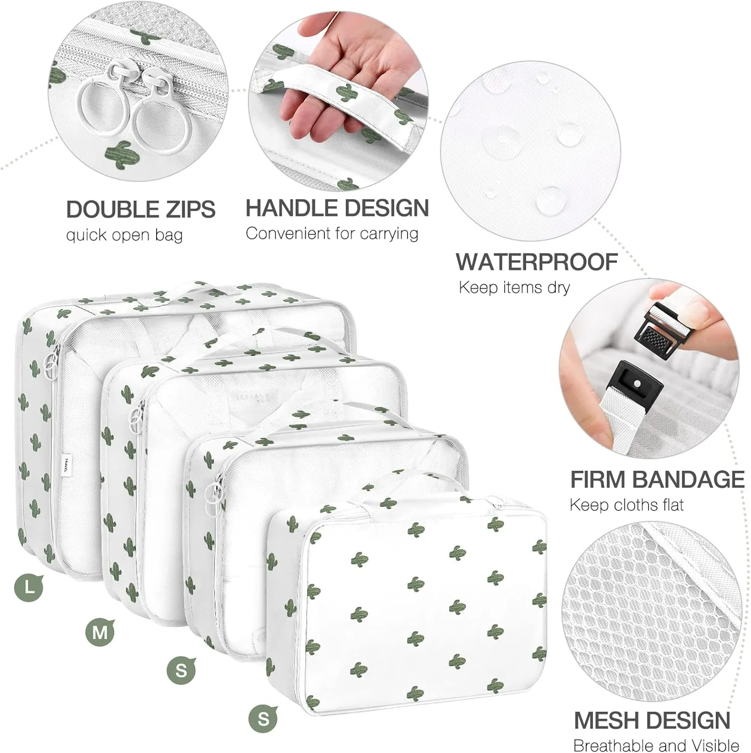 8 Set Packing Cubes for Suitcases,Packing Cube with Shoe, Cosmetics, Clothing, and Accessories Bags Packing Cubes for Travel Luggage Organizer Women Men(Cacti)