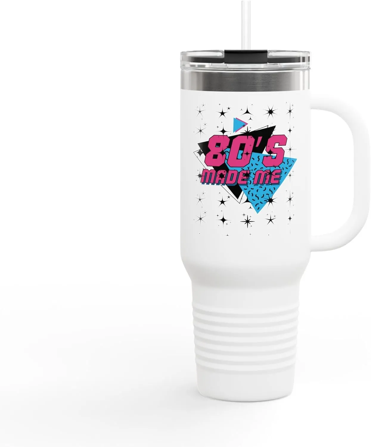 80's Theme Insulated Travel Mug, 40 OZ - Nostalgic Gift for Summer Trips & Birthdays, Coffee On The Go - Retro Cup, Tumbler,