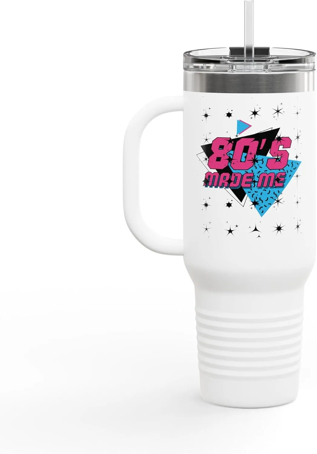 80's Theme Insulated Travel Mug, 40 OZ - Nostalgic Gift for Summer Trips & Birthdays, Coffee On The Go - Retro Cup, Tumbler,