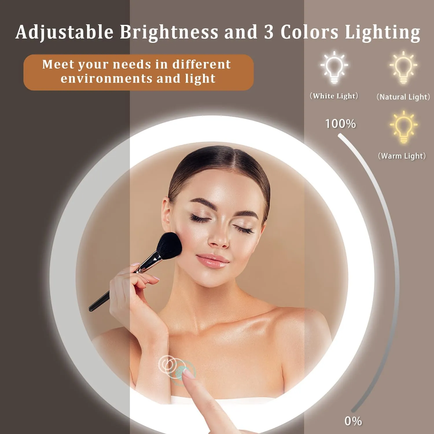 9in Makeup Mirror with Lights, 3x/20x 5000mAh Rechargeable Lighted Makeup Mirror with Magnification, 360° Rotate Magnifying Mirror,3 Color,Dimmable up,3800lux,80 LEDs,No Height Adjustment,Silvery