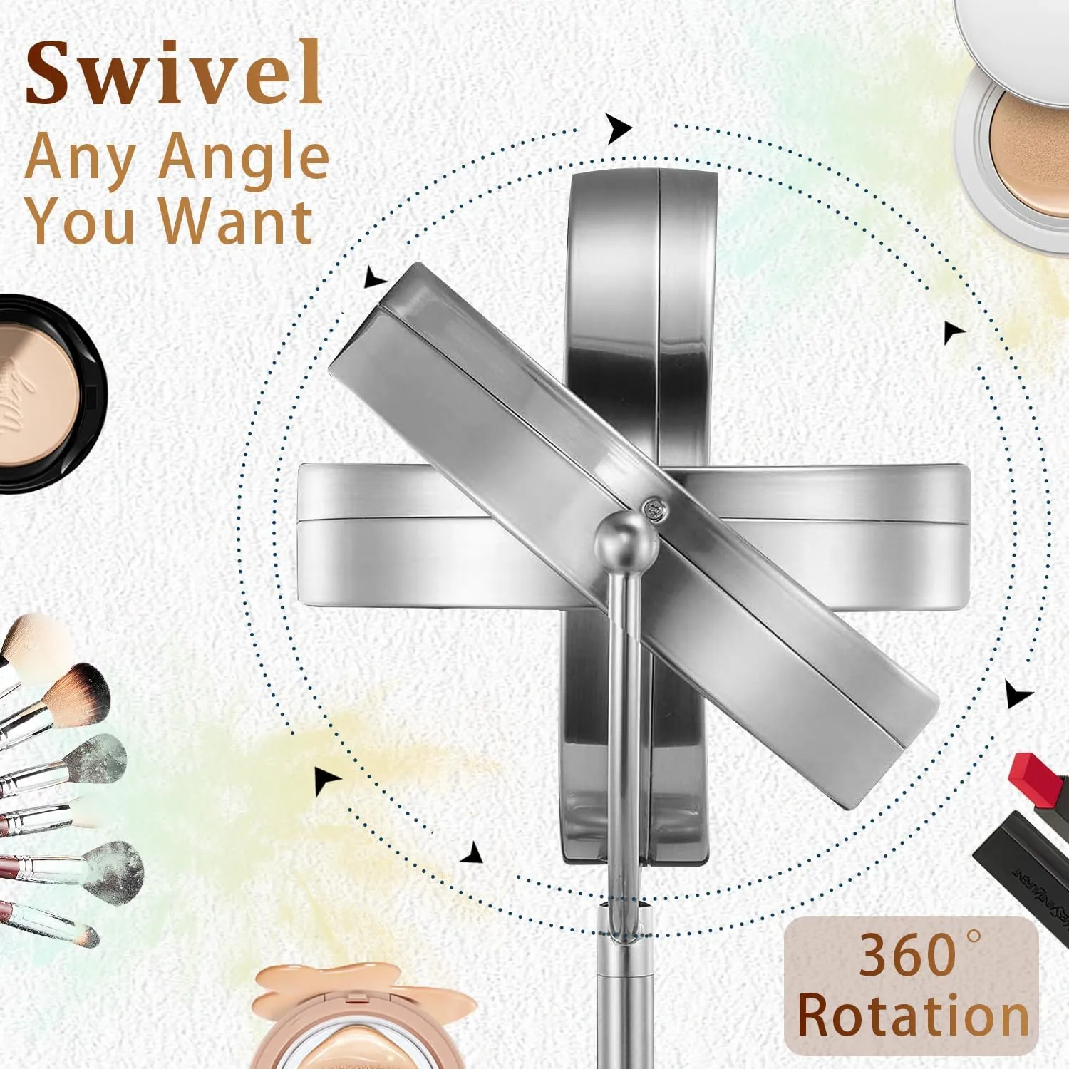 9in Makeup Mirror with Lights, 3x/20x 5000mAh Rechargeable Lighted Makeup Mirror with Magnification, 360° Rotate Magnifying Mirror,3 Color,Dimmable up,3800lux,80 LEDs,No Height Adjustment,Silvery