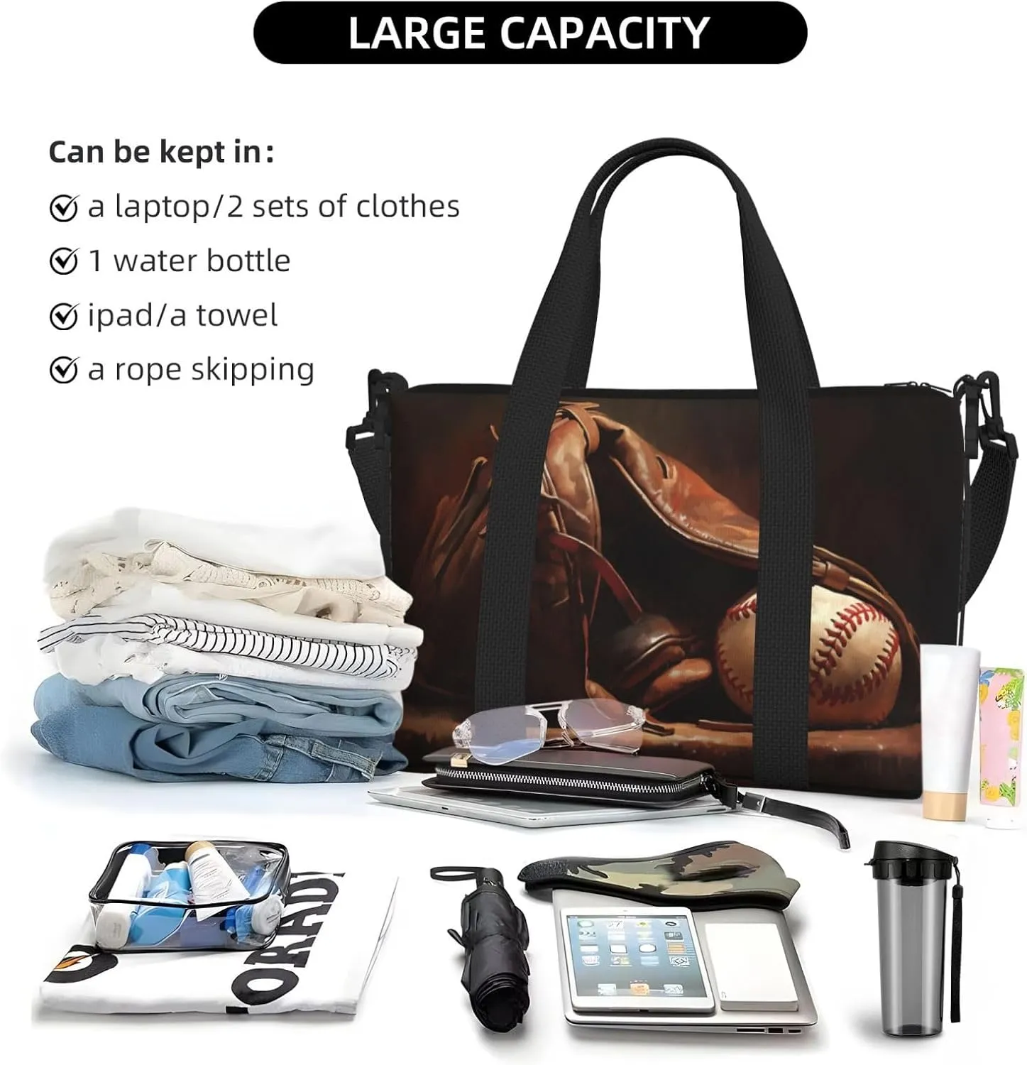 a baseball against leather print Travel Duffel Bag, Sports Tote Gym Bag, Swim Pool Bag Large Shoulder Tote Bag for Beach Weekender