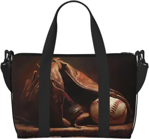 a baseball against leather print Travel Duffel Bag, Sports Tote Gym Bag, Swim Pool Bag Large Shoulder Tote Bag for Beach Weekender