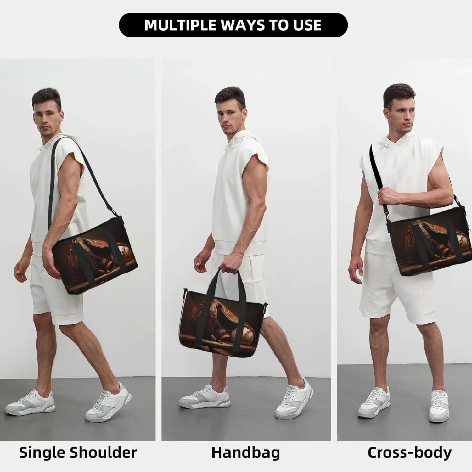 a baseball against leather print Travel Duffel Bag, Sports Tote Gym Bag, Swim Pool Bag Large Shoulder Tote Bag for Beach Weekender