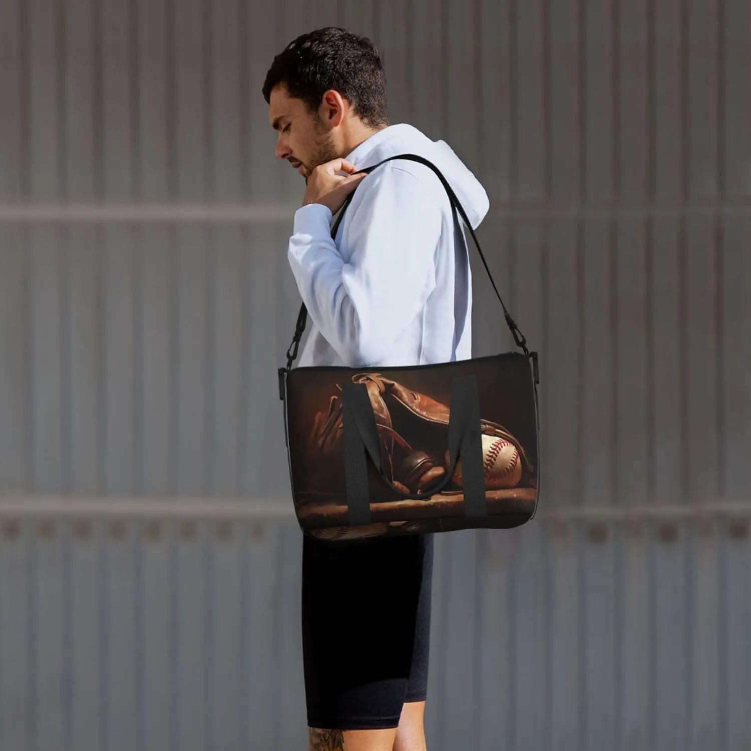 a baseball against leather print Travel Duffel Bag, Sports Tote Gym Bag, Swim Pool Bag Large Shoulder Tote Bag for Beach Weekender