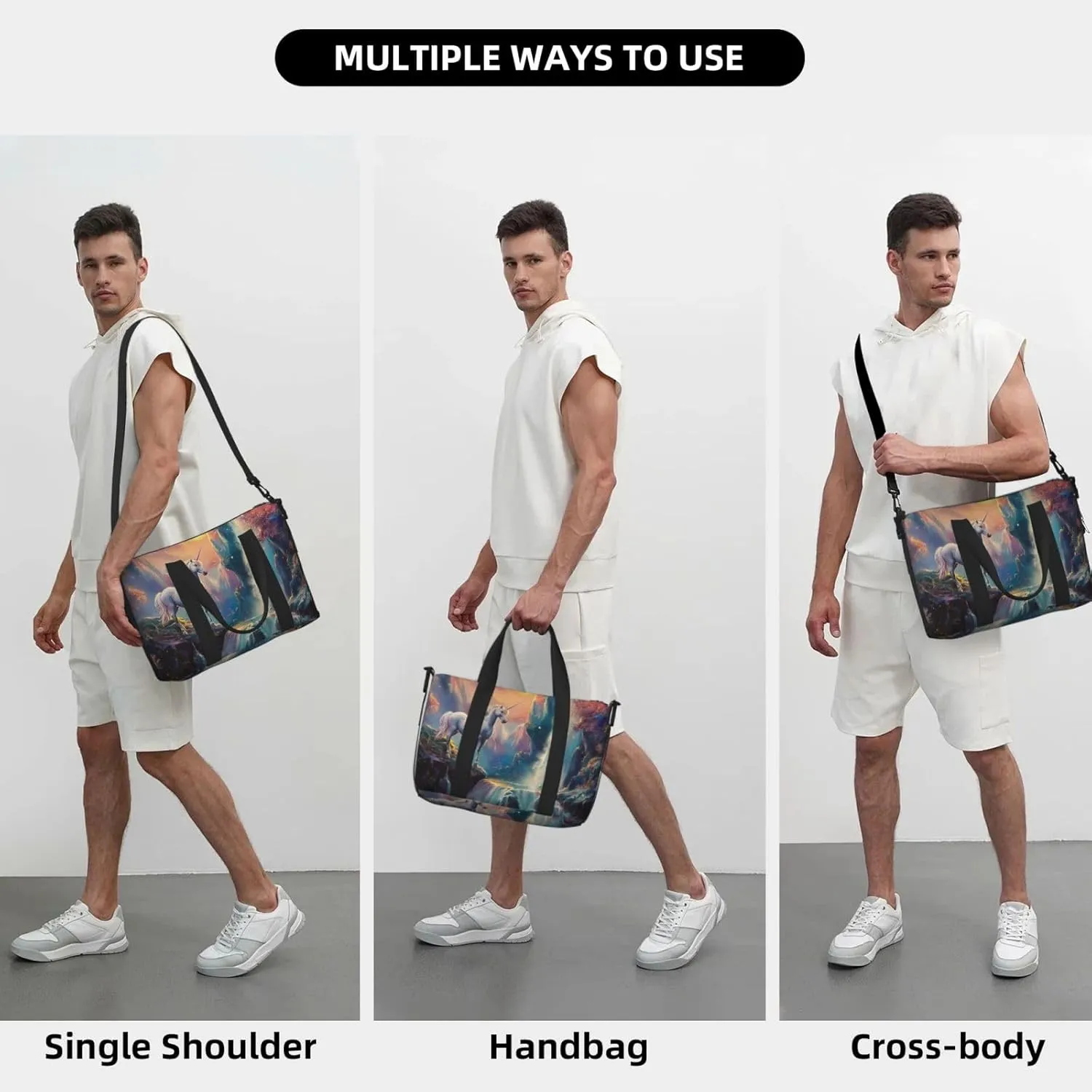 a beautiful unicorn art print Travel Duffel Bag, Sports Tote Gym Bag, Swim Pool Bag Large Shoulder Tote Bag for Beach Weekender