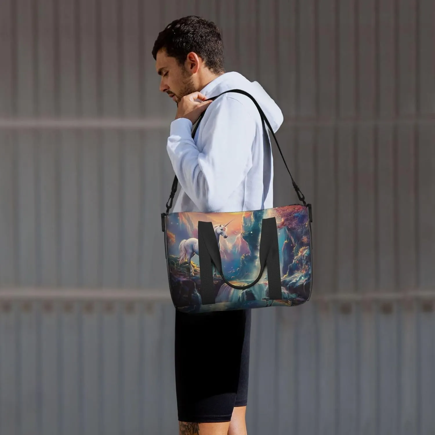 a beautiful unicorn art print Travel Duffel Bag, Sports Tote Gym Bag, Swim Pool Bag Large Shoulder Tote Bag for Beach Weekender