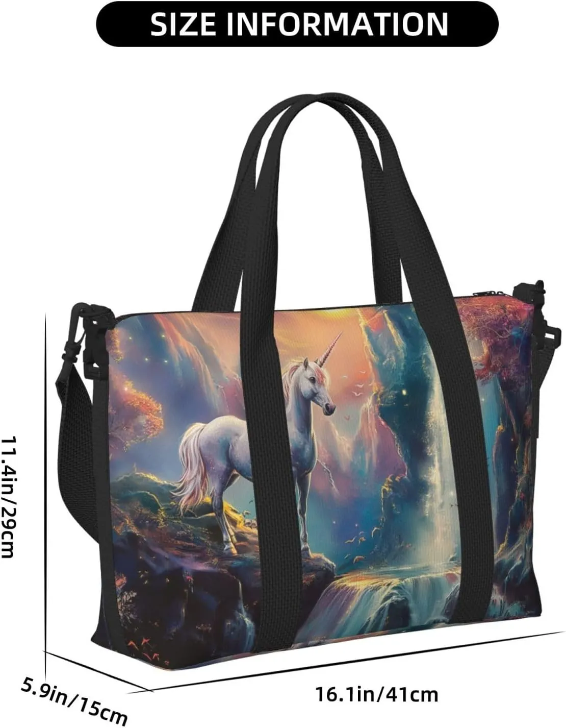 a beautiful unicorn art print Travel Duffel Bag, Sports Tote Gym Bag, Swim Pool Bag Large Shoulder Tote Bag for Beach Weekender