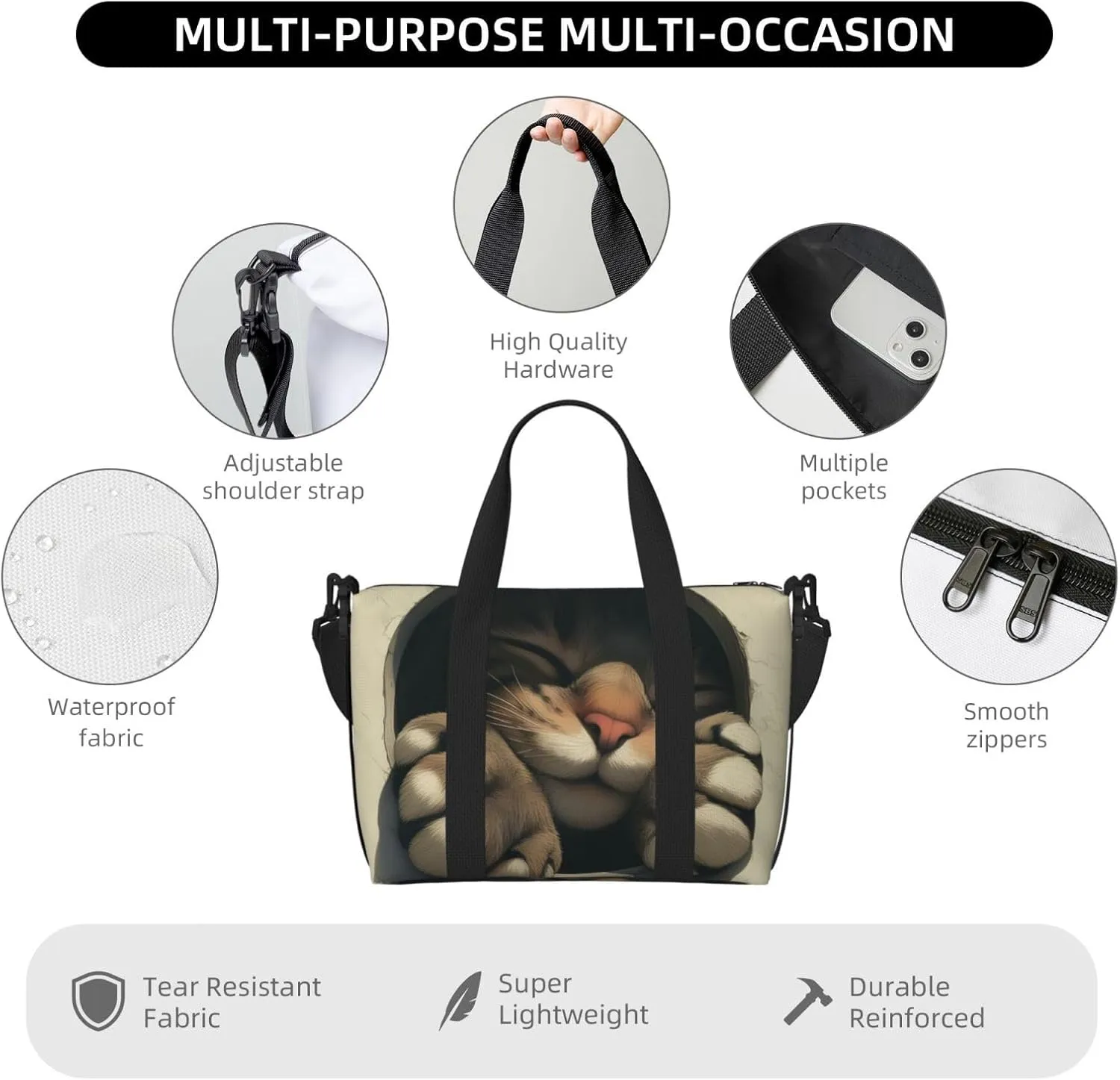 A cat paw peeking print Travel Duffel Bag, Sports Tote Gym Bag, Swim Pool Bag Large Shoulder Tote Bag for Beach Weekender