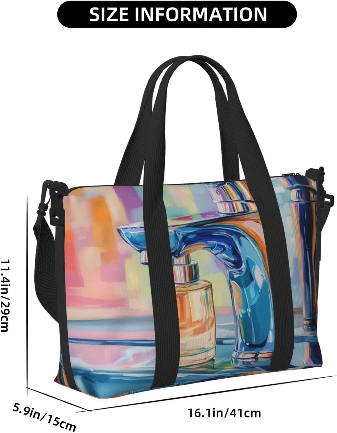 A close up of the faucet print Travel Duffel Bag, Sports Tote Gym Bag, Swim Pool Bag Large Shoulder Tote Bag for Beach Weekender