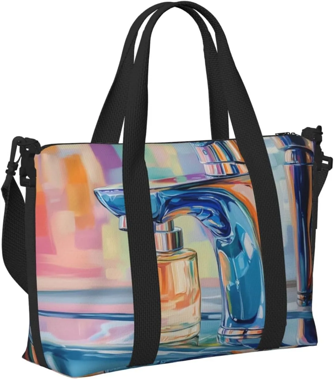 A close up of the faucet print Travel Duffel Bag, Sports Tote Gym Bag, Swim Pool Bag Large Shoulder Tote Bag for Beach Weekender
