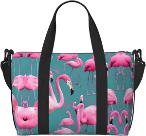 A flock of flamingos Hand-held travel bag, messenger casual handbag, suitable for work, travel, fitness, tourism, women's zipper storage bag,