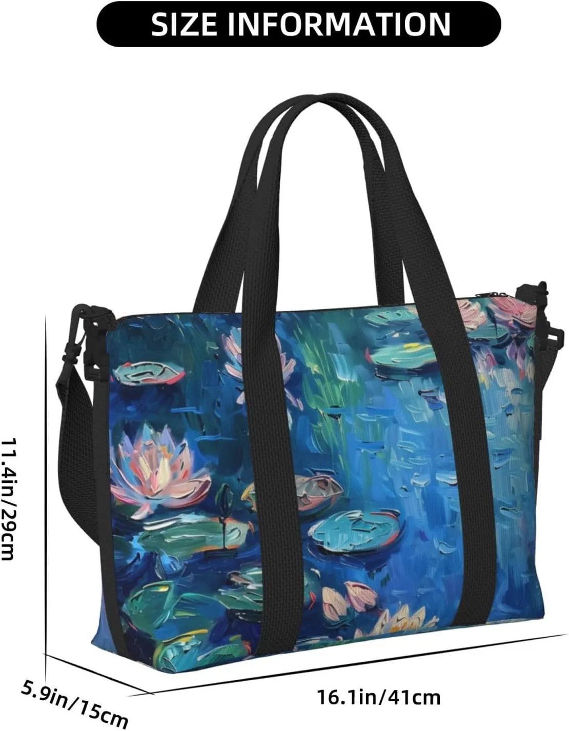 A painting of water lilies print Travel Duffel Bag, Sports Tote Gym Bag, Swim Pool Bag Large Shoulder Tote Bag for Beach Weekender