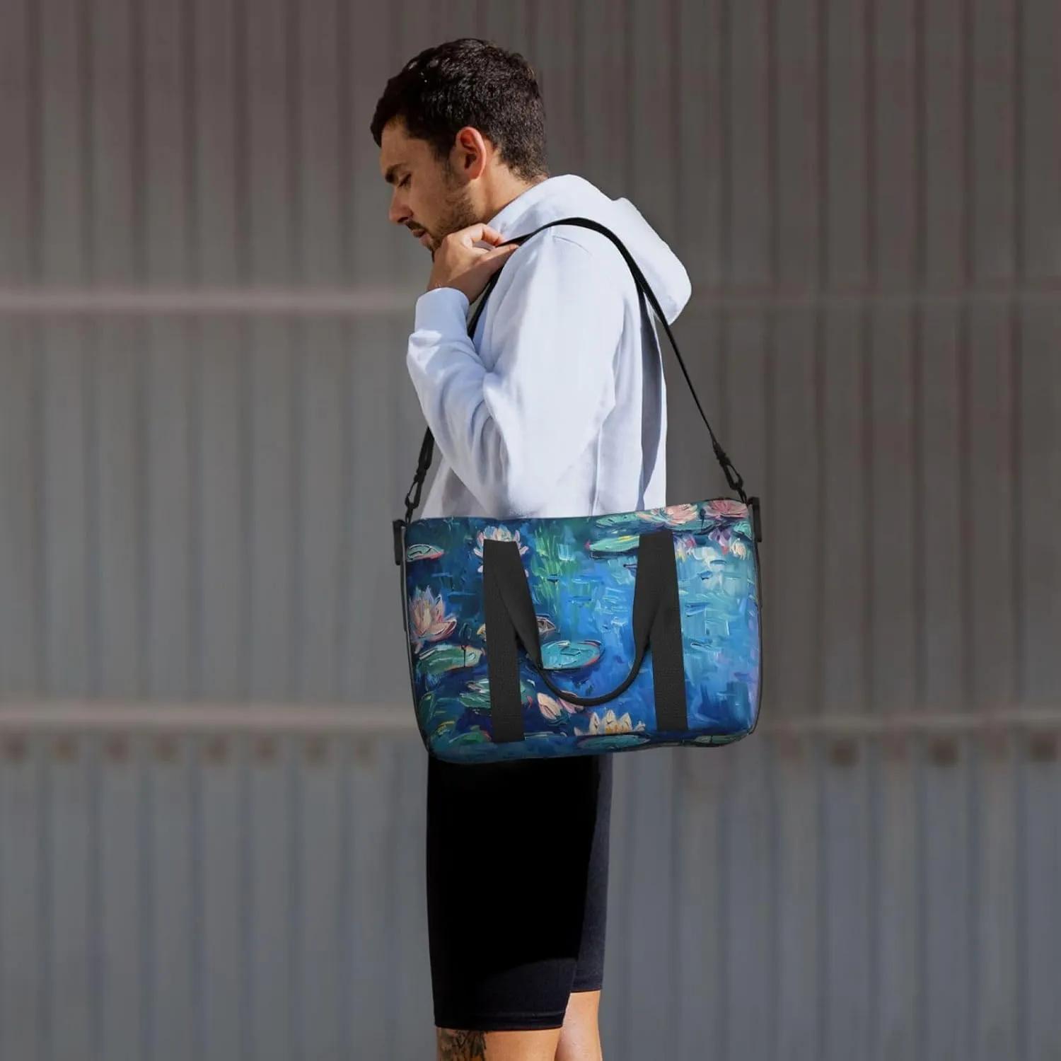 A painting of water lilies print Travel Duffel Bag, Sports Tote Gym Bag, Swim Pool Bag Large Shoulder Tote Bag for Beach Weekender